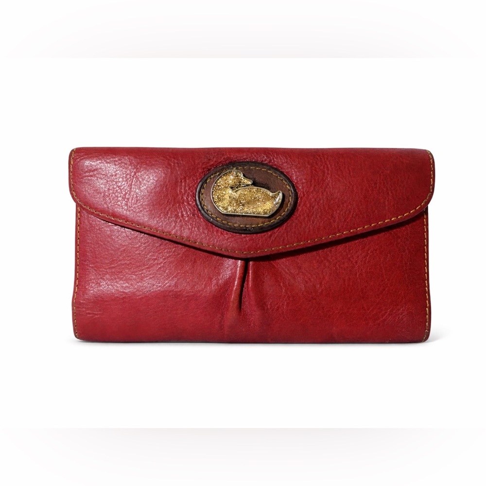 Dooney & Bourke Vintage 90’s 100% Genuine Red Leather Duck Logo Trifold Wallet